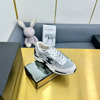 cc womens sneaker in grey wool tweed silver calfskin and beige suede calfskin 137575