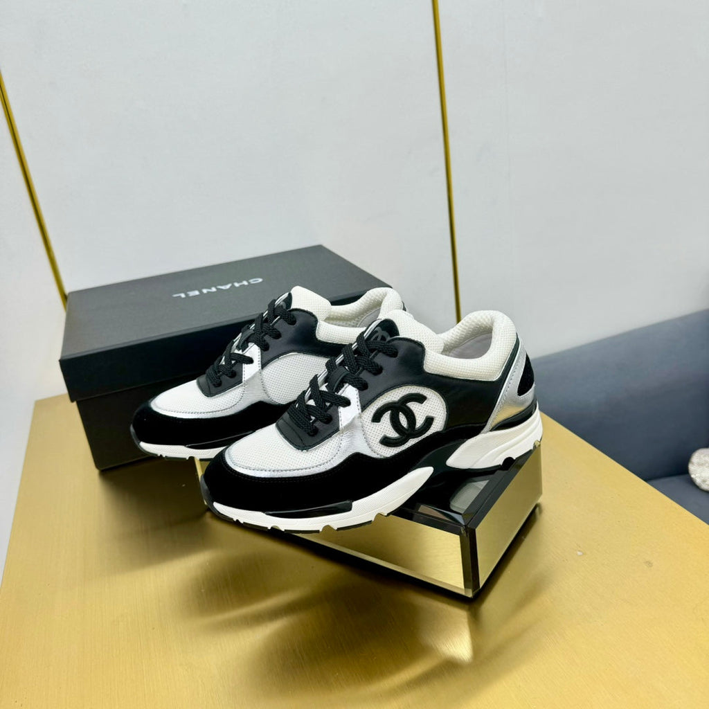 cc womens sneaker in white wool tweed silver calfskin and black suede calfskin 137577