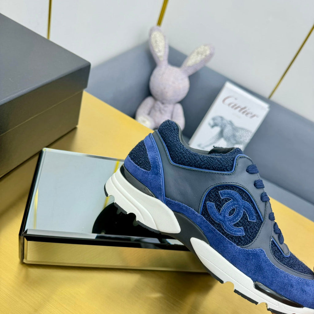 cc womens sneaker in blue wool tweed and suede 137619