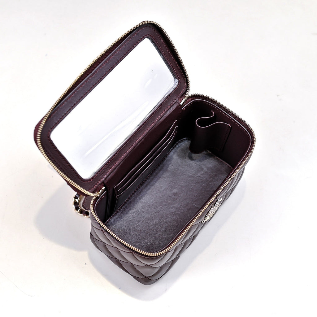 CC 24K Vanity Top Handle 17cm Burgundy Lambskin Silver Hardware