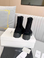 Celine 25s Triomphe Rangers Mid Lace-Up Boot Black Suede