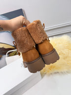 Celin Spring Runway Ankle Boots Brown Fur Suede 567510
