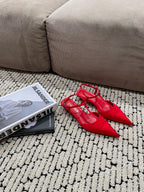 PRA SATIN SLINGBACK PUMPS CRIMSON