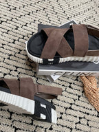 ELECTRIC SANDAL BLACK MIX BROWN SUEDE