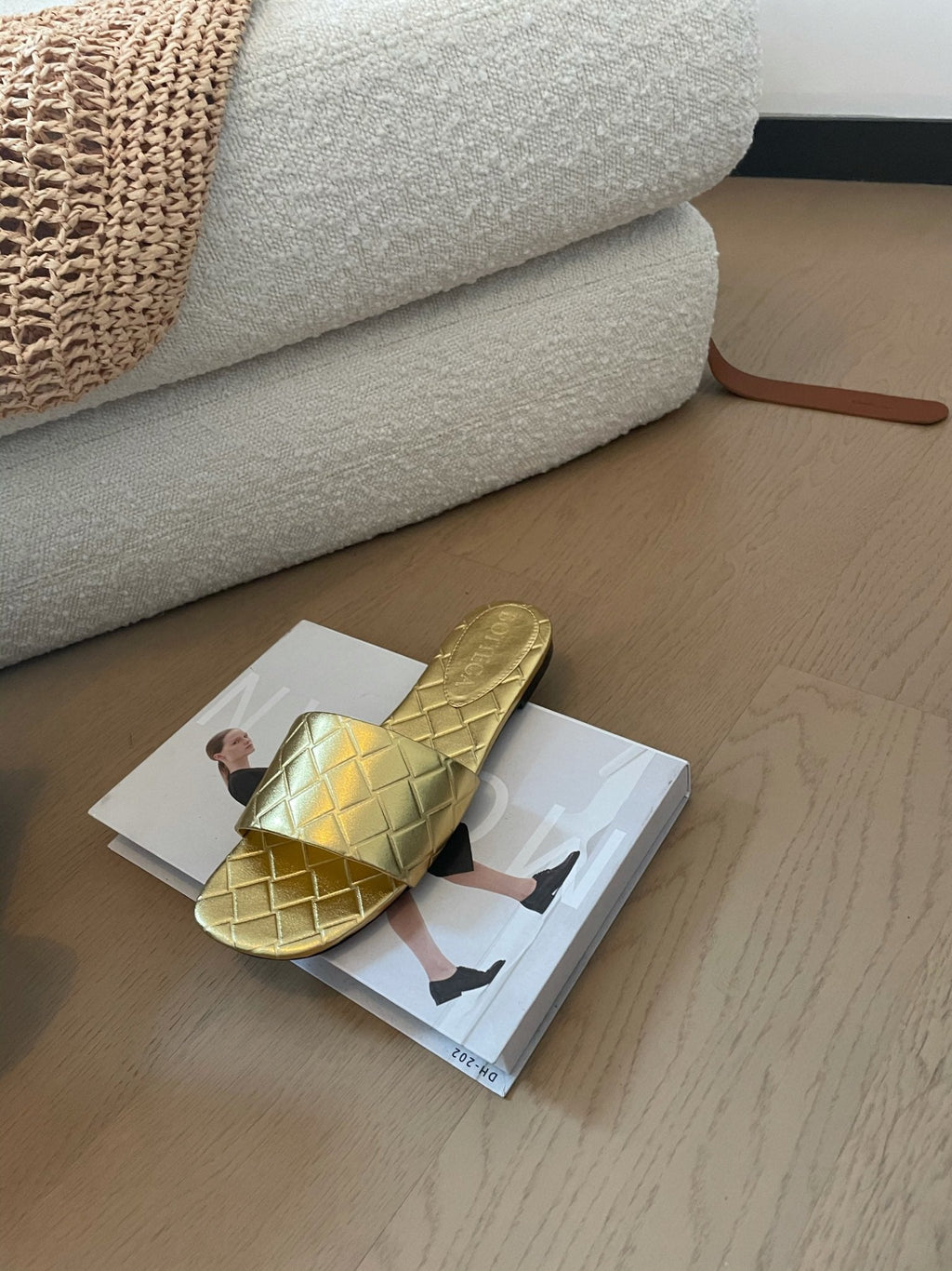 amy flat mule gold metalic lambskin