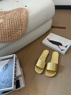 amy flat mule gold metalic lambskin