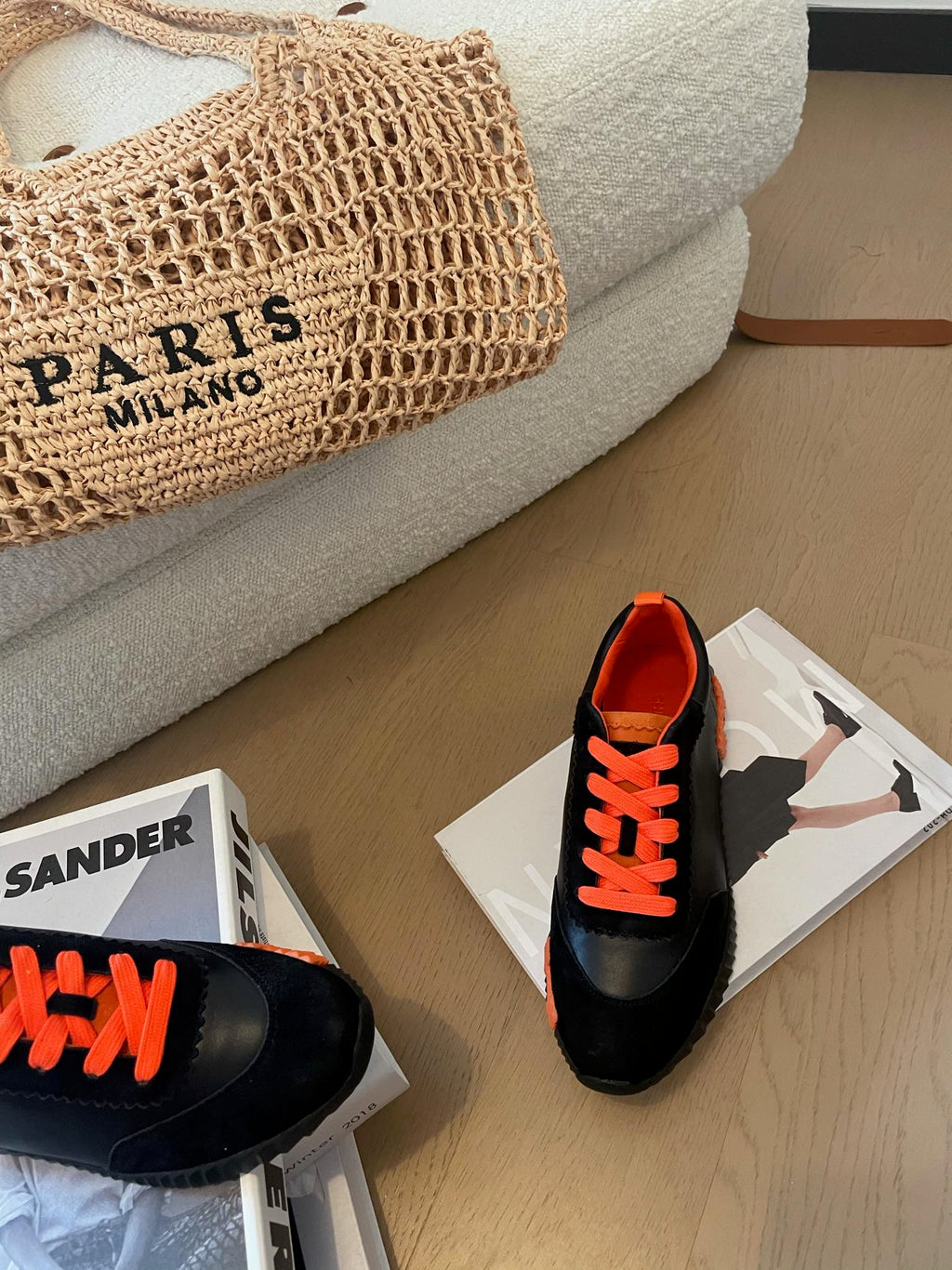 HM Bouncing 35 Sneakers Black Goatskin & Suede Goatskin Orange H Orange
