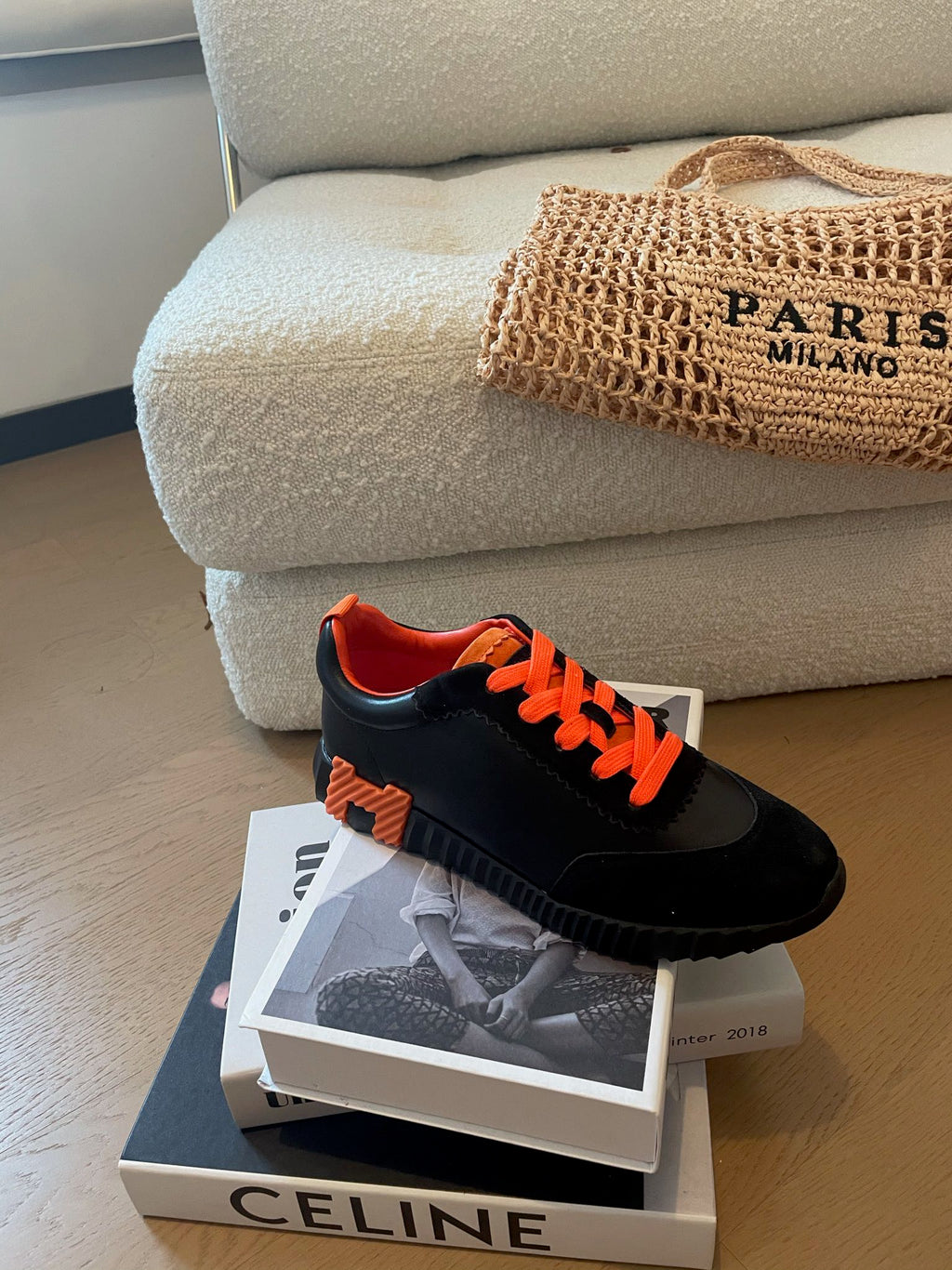 HM Bouncing 35 Sneakers Black Goatskin & Suede Goatskin Orange H Orange