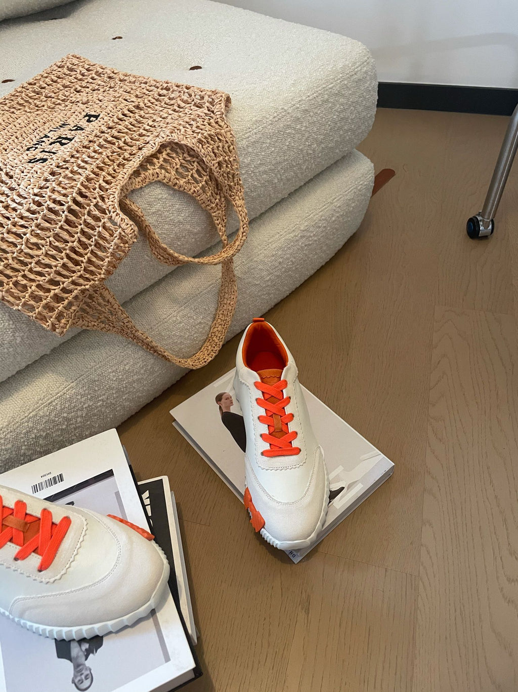 HM Bouncing 35 Sneakers White Goatskin & Suede Goatskin H Orange