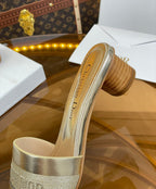 cd slide 45 gold metalic calfskin embroidered cotton