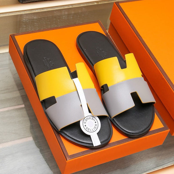 HM Men's Izmir Slide Yellow Grey Cowhide 685831