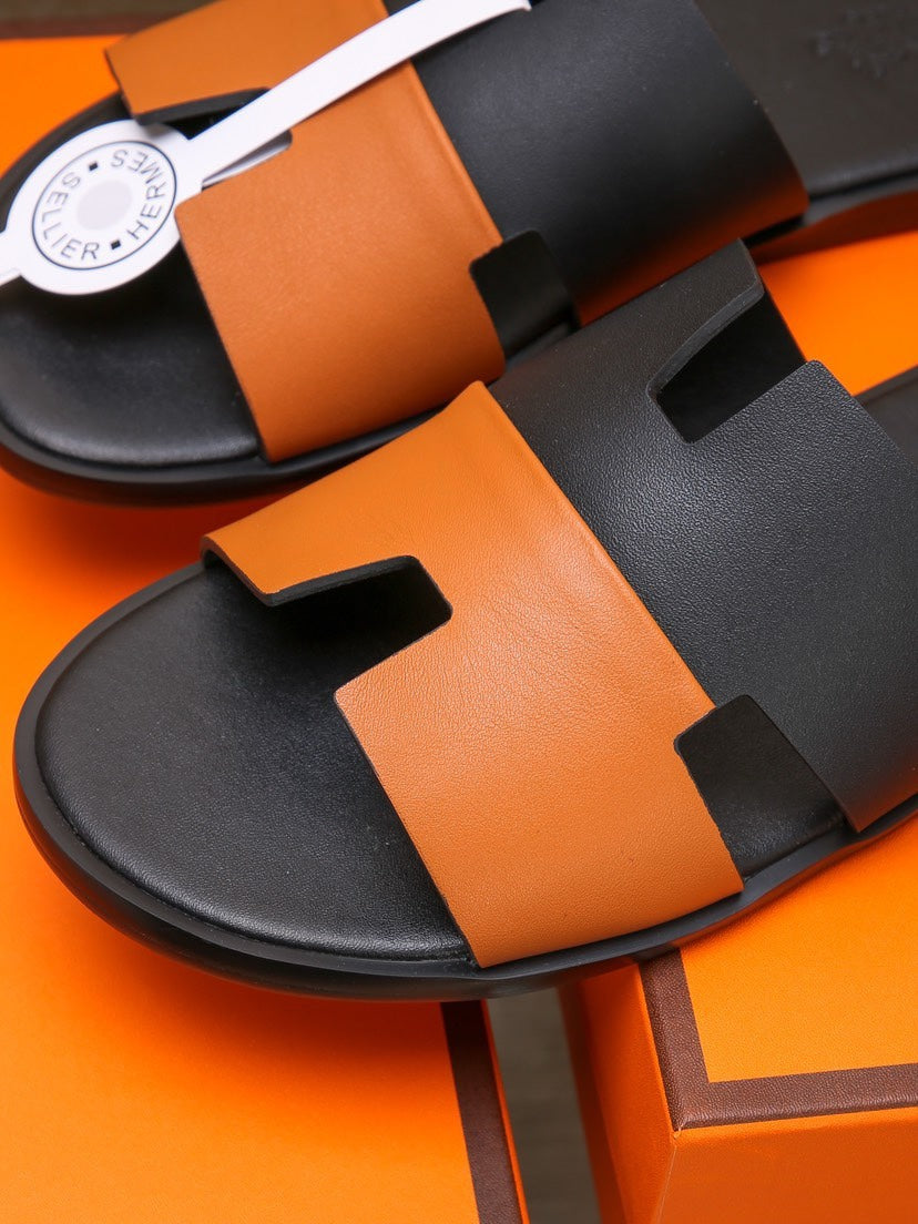 HM Men's Izmir Slide Black Orange Cowhide 685820
