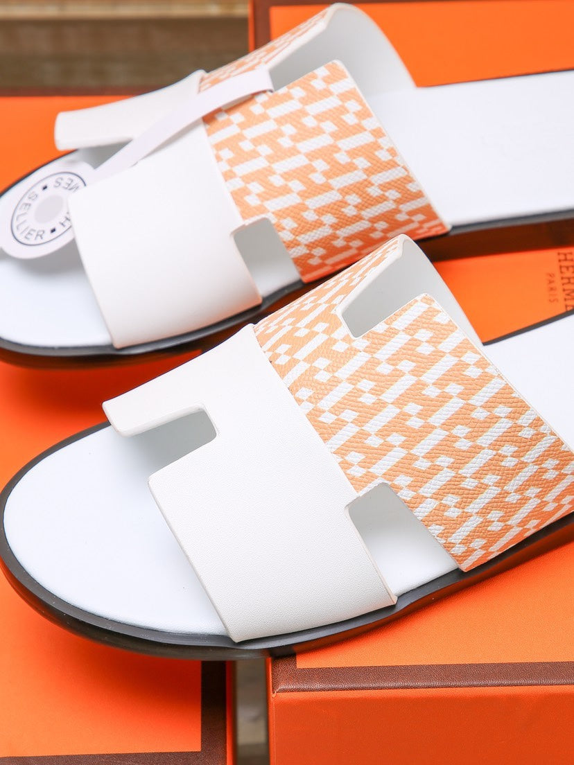 HM Men's Izmir Slide White Orange Cowhide 685827