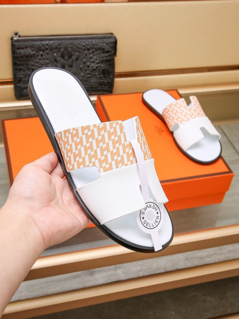 HM Men's Izmir Slide White Orange Cowhide 685827