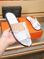 HM Men's Izmir Slide White Orange Cowhide 685827