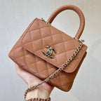 CC 24K Coco Handle Nano 14.5cm Begie Grained Calfskin Gold Hardware