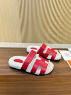 HM Chypre Sandal Red Mix White Wool And Cowhide Lining 543685