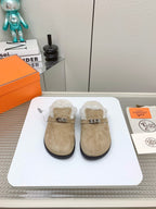 HM Mule 30mm In Light Brown Beige With Fleece And Suede Lining 971396