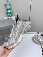 XL FISHNET SNEAKER IN GRAY AND BEIGE MESH, POLYURETHANE, POLYESTER WITH RHINESTONES