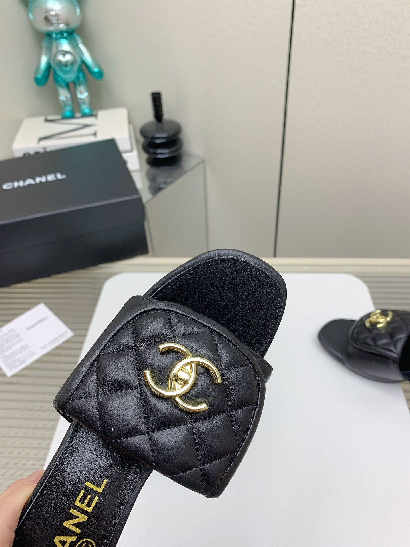 CC Mule Sandals 50mm In Black Quilted Lambskin 148942