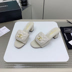 CC Mule Sandals 50mm In White Quilted Lambskin 148944