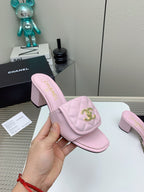 CC Mule Sandals 50mm In Light Pink Quilted Lambskin 148948