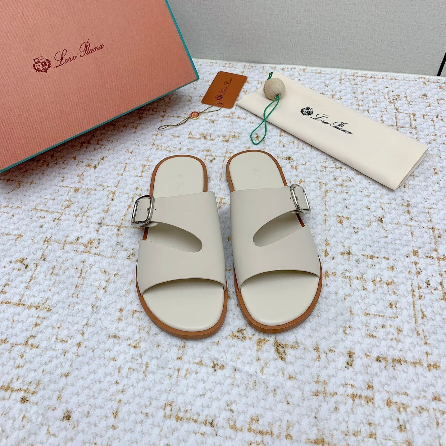 LP Men Sandals In Cream White Calfskin