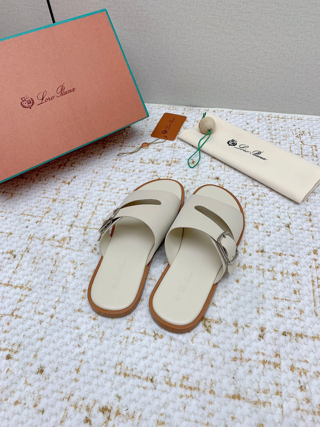 LP Men Sandals In Cream White Calfskin