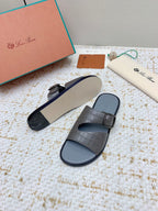 LP Men Sandals In Dark Gray Snake Embossed Calfskin