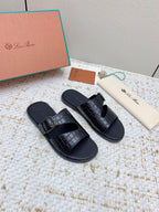 LP Men Sandals In Black Snake Embossed Calfskin