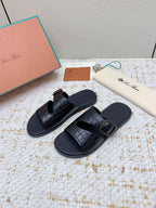 LP Men Sandals In Black Snake Embossed Calfskin