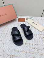 LP Men Sandals In Black Snake Embossed Calfskin