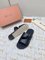 LP Men Sandals In Black Snake Embossed Calfskin