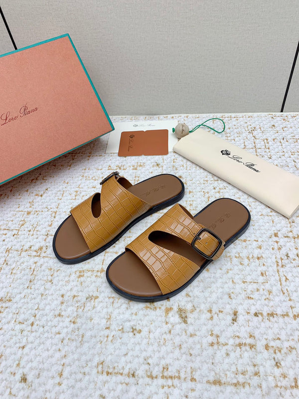 LP Men Sandals In Light Brown Snake Embossed Calfskin