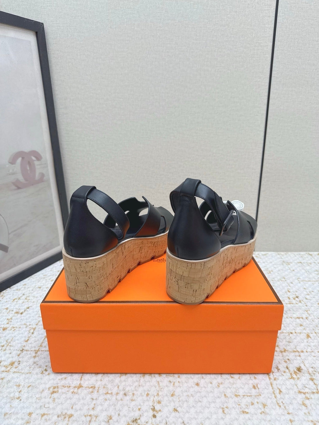 HM Luce 30 Sandal 65mm Black Cowhide Cork 477967