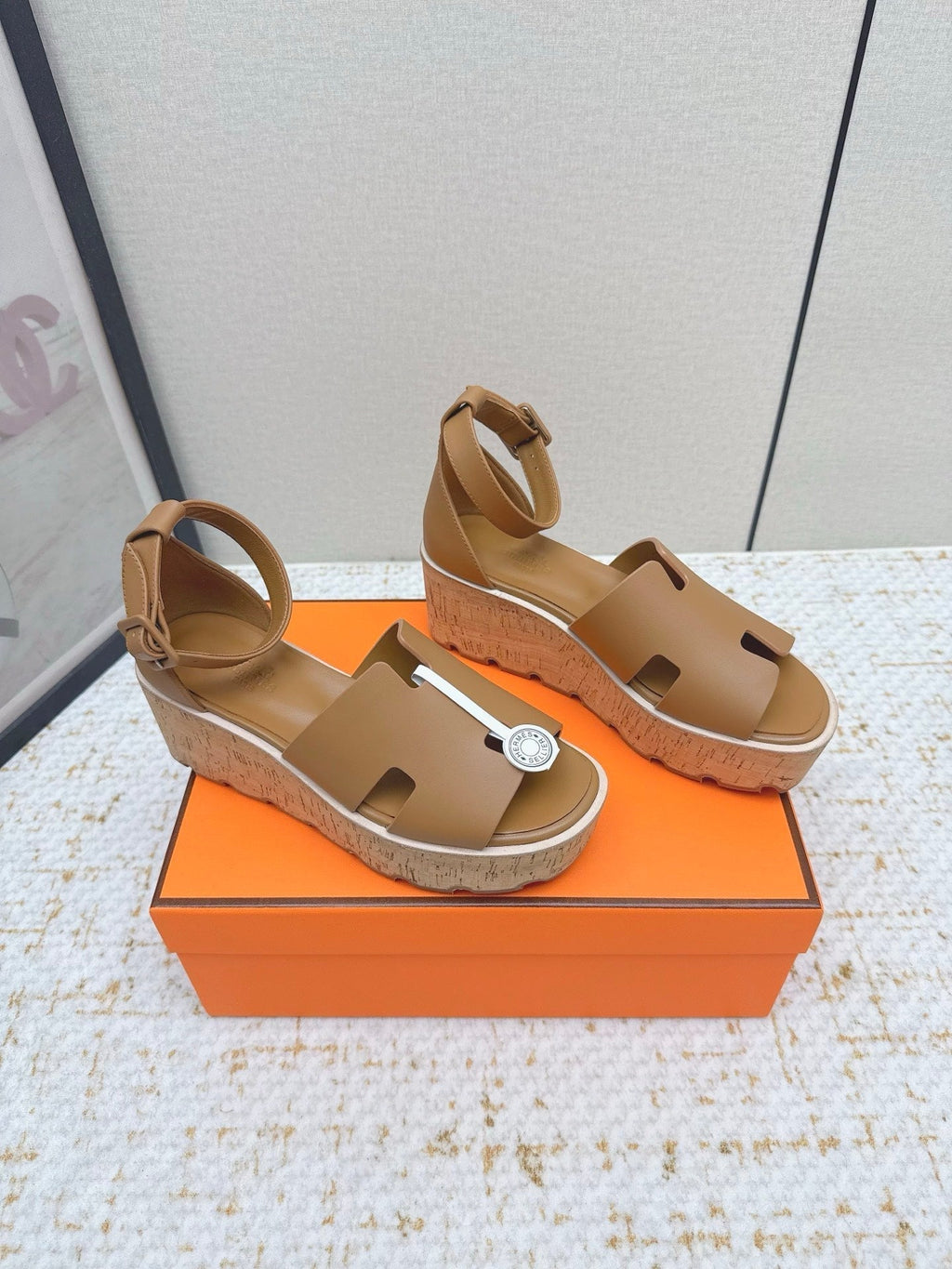 HM Luce 30 Sandal 65mm Brown Cowhide Cork 477969