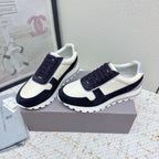 Brunello Panelled Sneakers Ivory Black Grain Leather Suede 625361