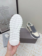 Brunello Panelled Sneakers Ivory Dark Grey Grain Leather Suede 625362