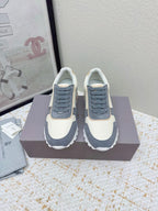 Brunello Panelled Sneakers Ivory Dark Grey Grain Leather Suede 625362