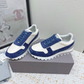 Brunello Panelled Sneakers Ivory Blue Grain Leather Suede 625363