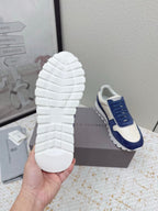 Brunello Panelled Sneakers Ivory Blue Grain Leather Suede 625363
