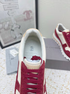 Brunello Panelled Sneakers Ivory Burgundy Grain Leather Suede 625364