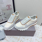 Brunello Panelled Sneakers Ivory Grey Grain Leather Suede 625366