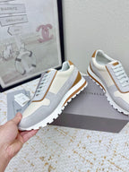 Brunello Panelled Sneakers Ivory Grey Grain Leather Suede 625366