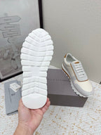 Brunello Panelled Sneakers Ivory Grey Grain Leather Suede 625366