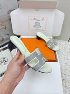 HM Oasis Sandals with Rhinestone White Cowhide 625269