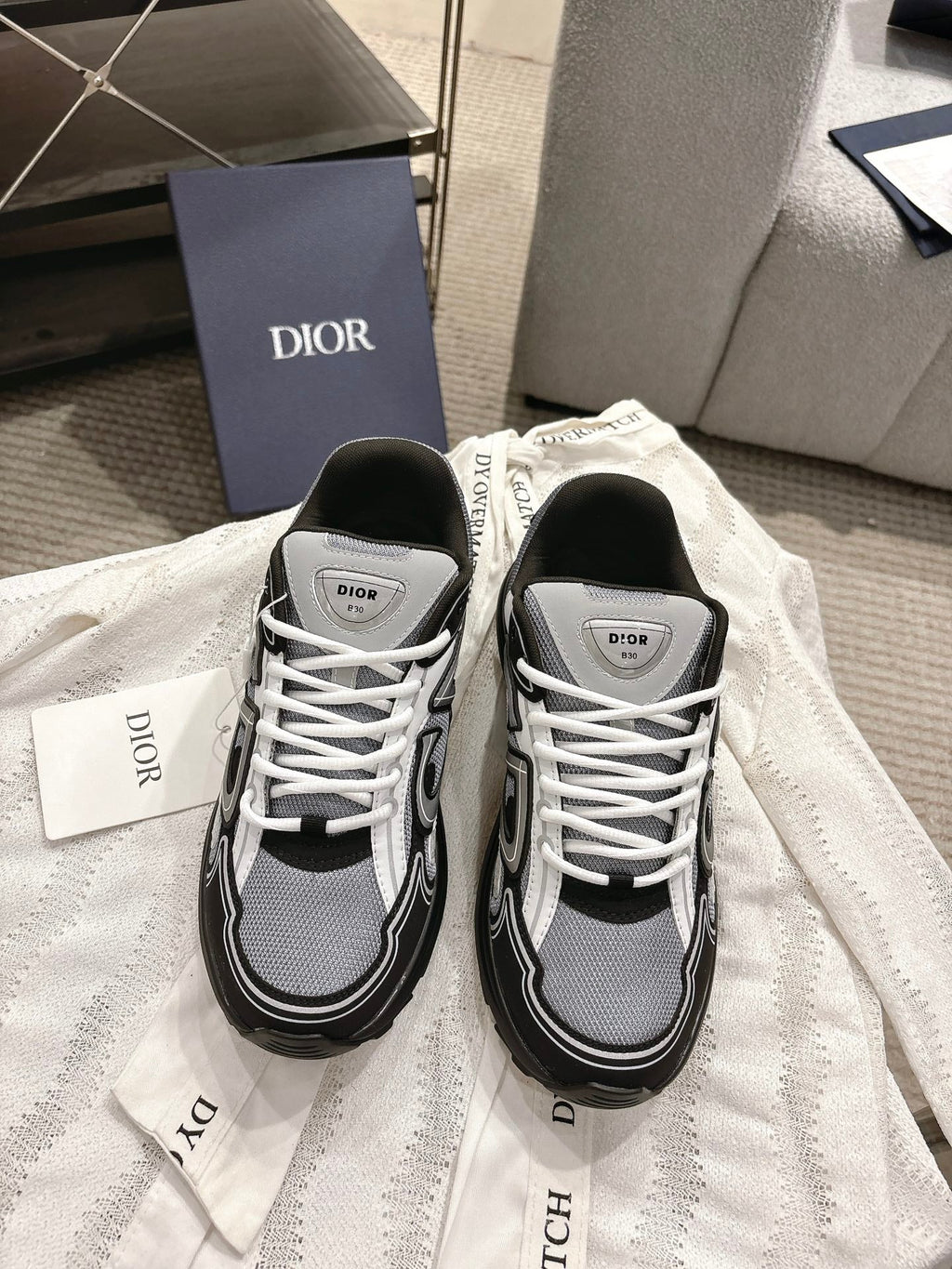 CD B30 Sneakers White Black Gray Technology Fabric 438323