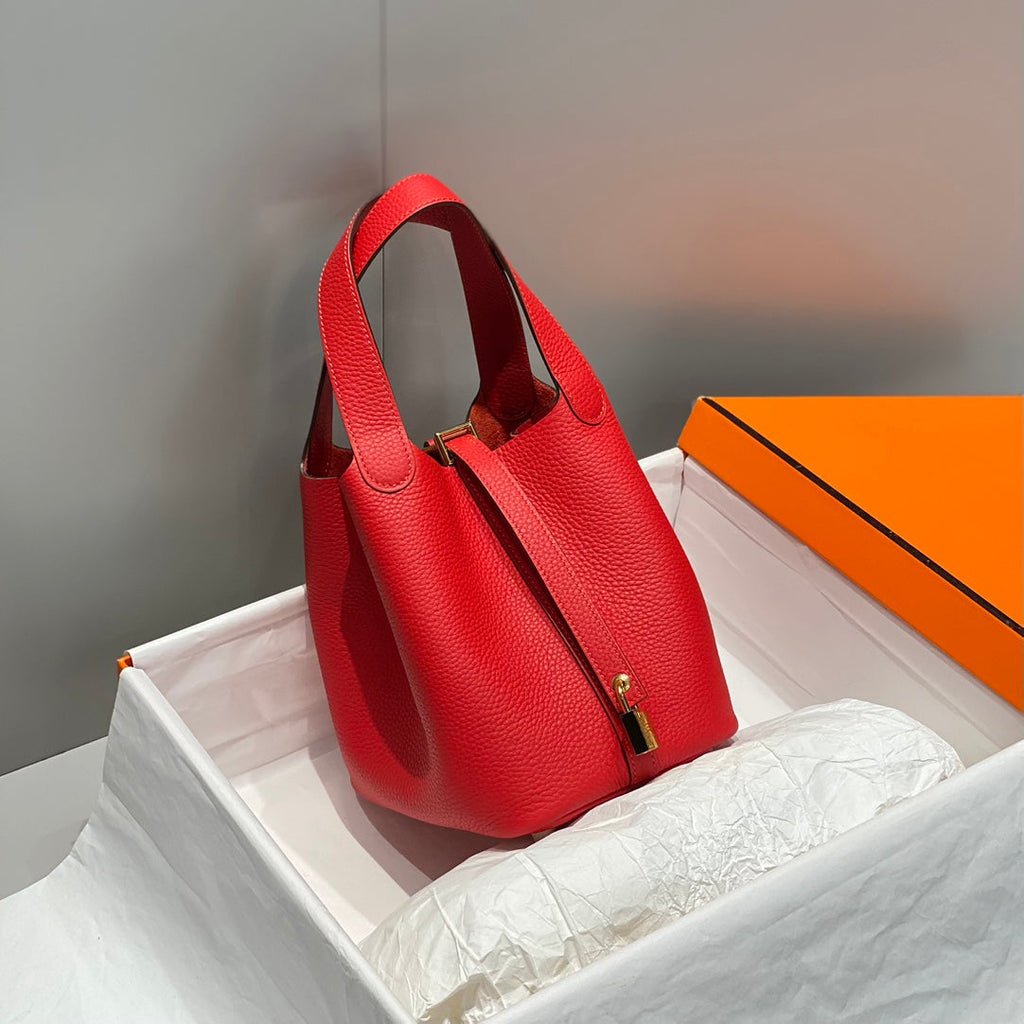 picotin lock red togo leather gold hardware