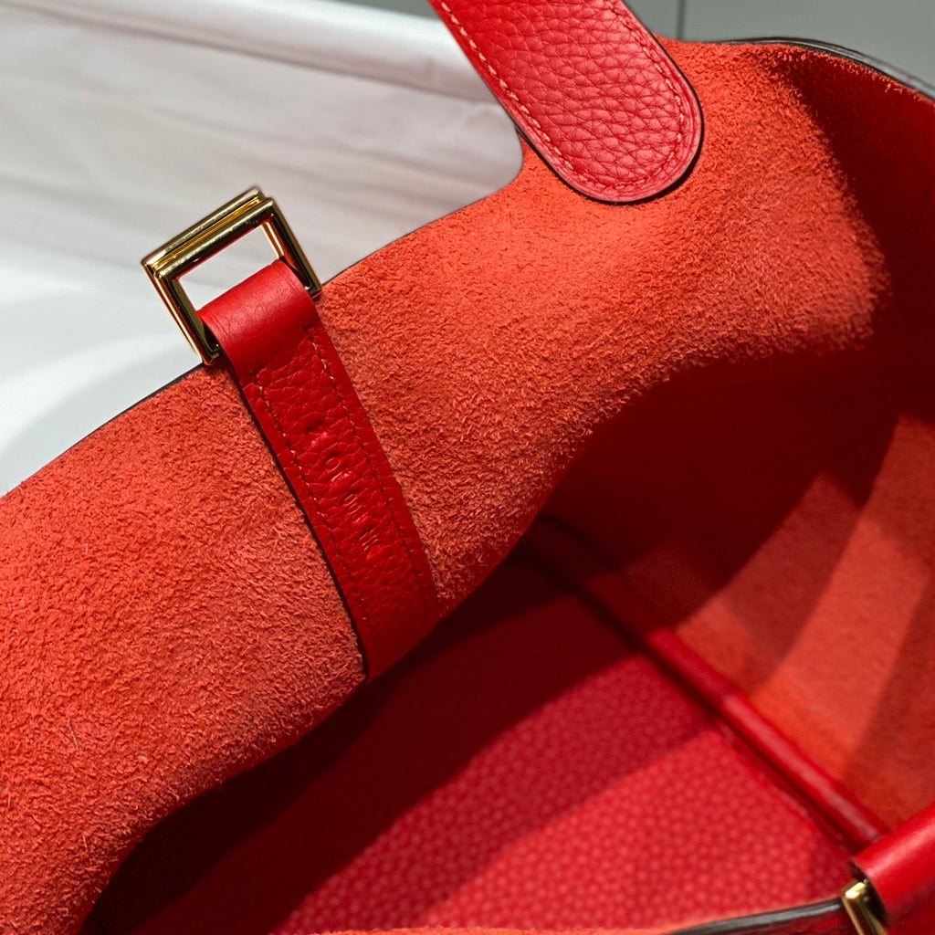 picotin lock red togo leather gold hardware