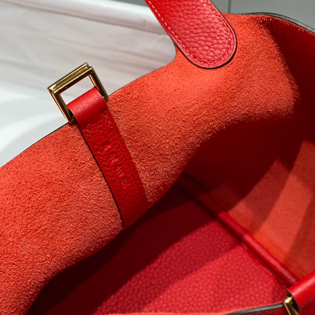 picotin lock red togo leather gold hardware
